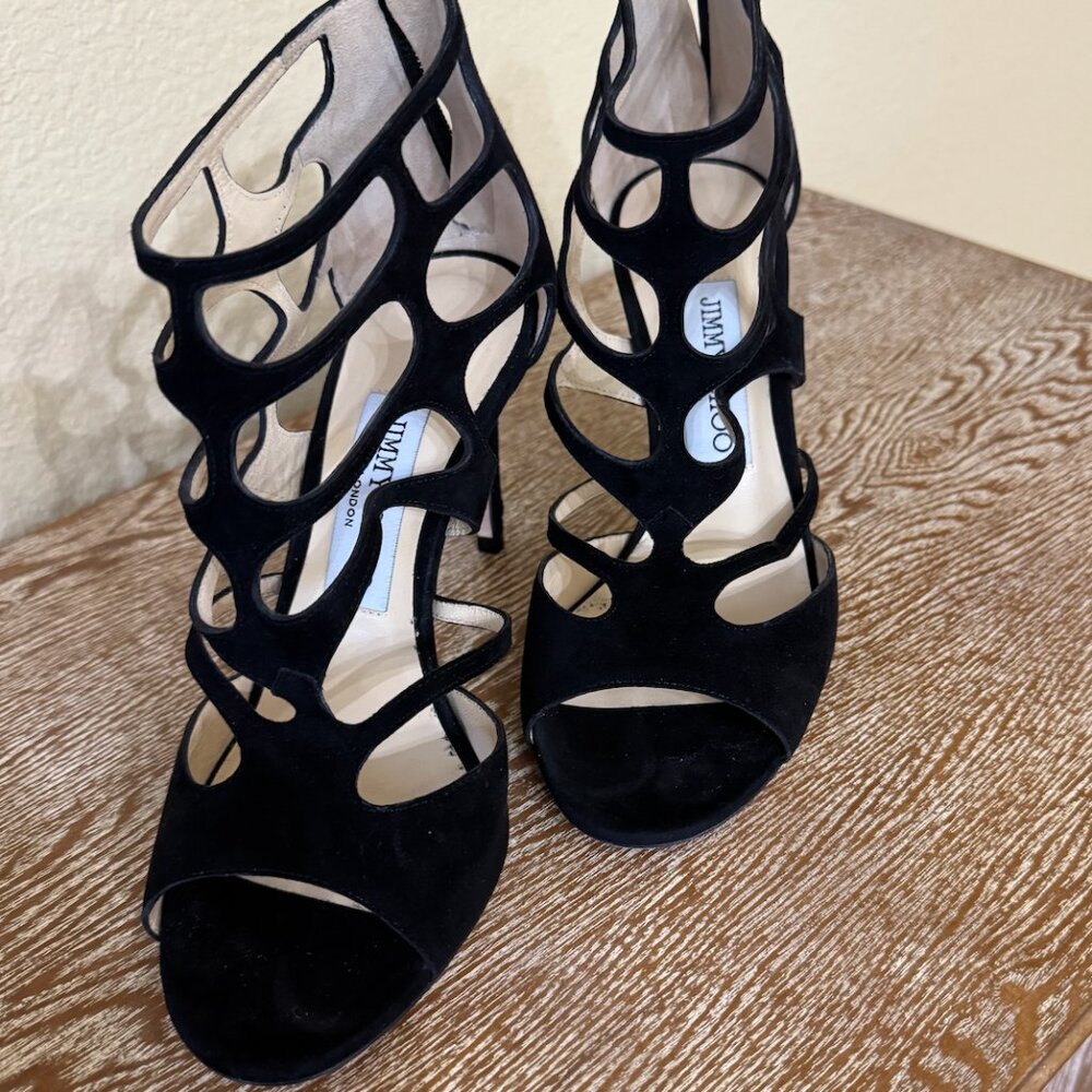 Jimmy Choo black suede heeled sandal